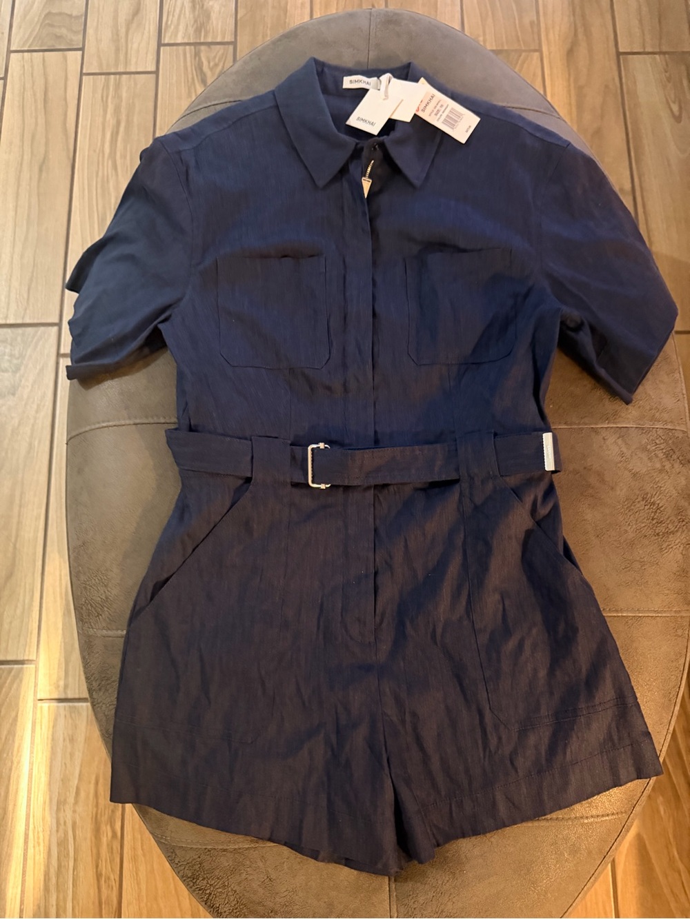 SIMKHAI Aspen Belted Linen-Blend Playsuit